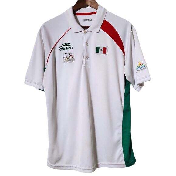 Mexico Atletica Olympic Polo Shirt Size M Mayaguez 2010 White Patches Mens - Picture 1 of 16